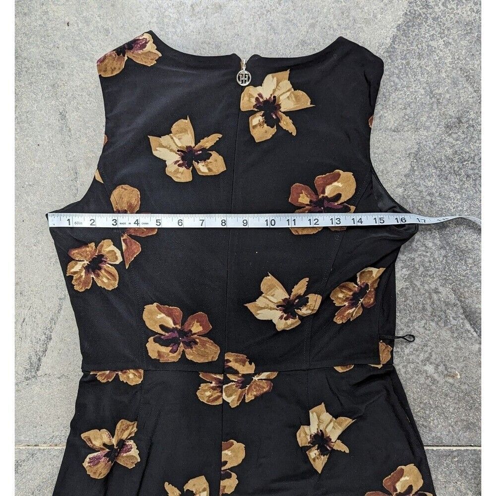 Black with Gold Floral Print Culotte Jumpsuit - Tommy Hilfiger Size 8 - Picture 6 of 8